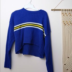 Blue yellow and white crop sweater
